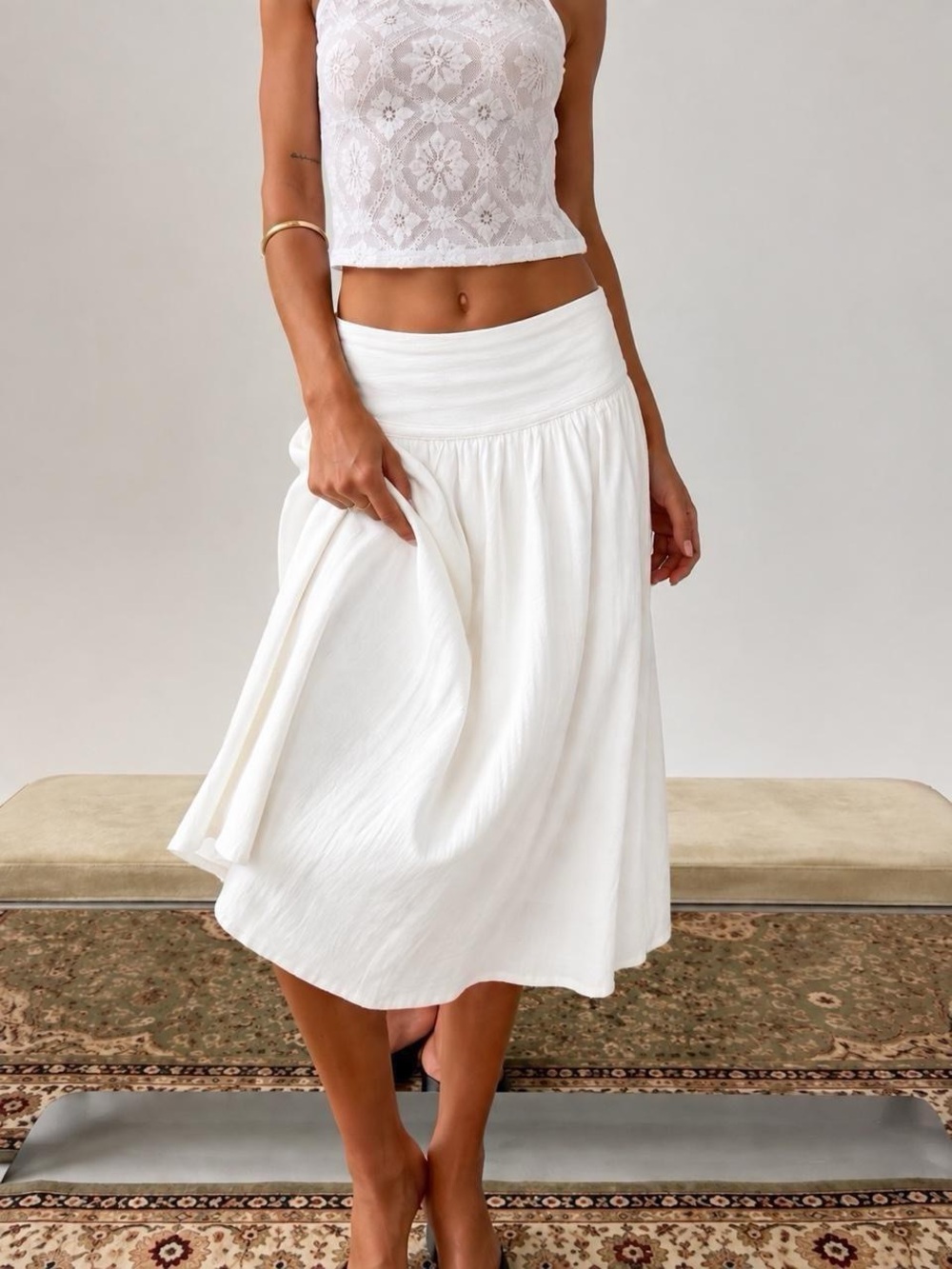 Princess Polly White Midi Skirt - Flowy High-Waist Design